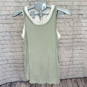 Kindred Bravely Layered Sage Green and White Nursing Tank